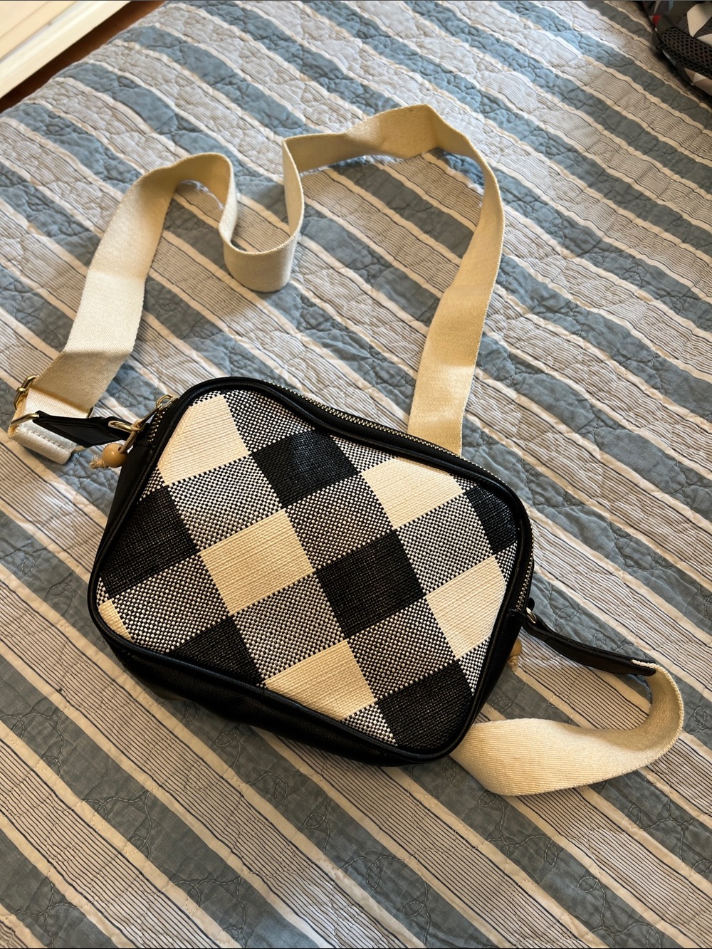 Martha Stewart Black Leather Crossbody Bag with Gold Hardware